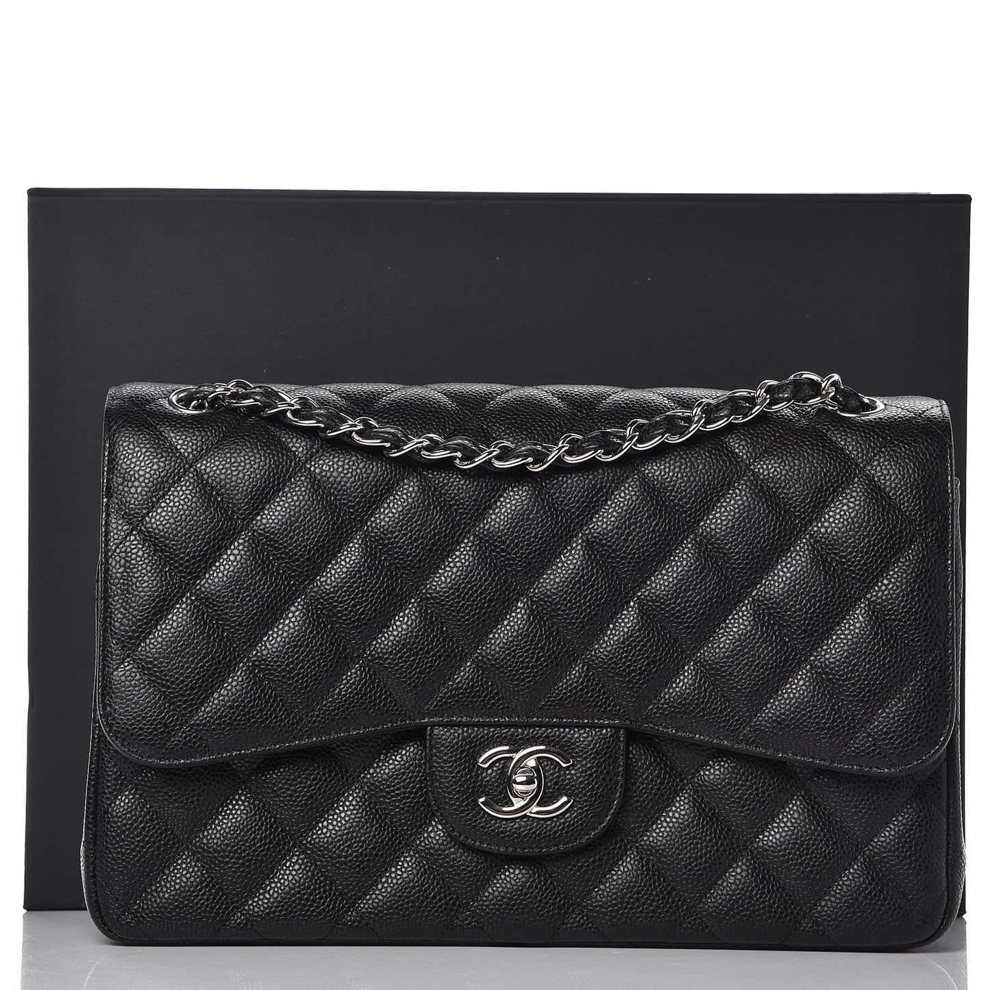 Caviar Quilted Jumbo Double Flap Black