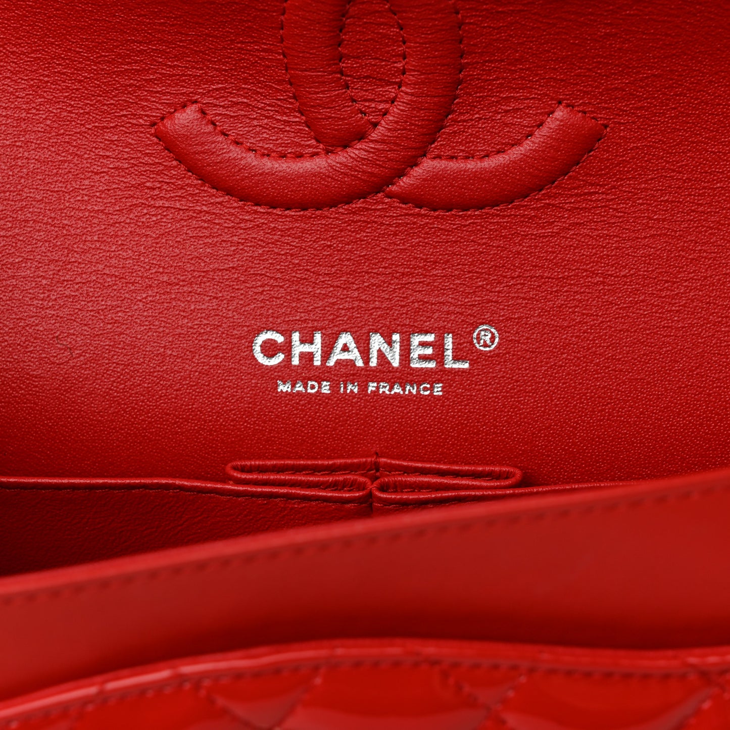Patent Calfskin Quilted Bi-Color Medium Double Flap Red Black