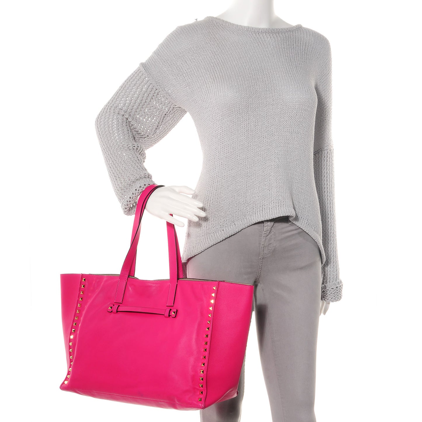Nappa Medium Rockstud Soft Tote Pop Fuxia
