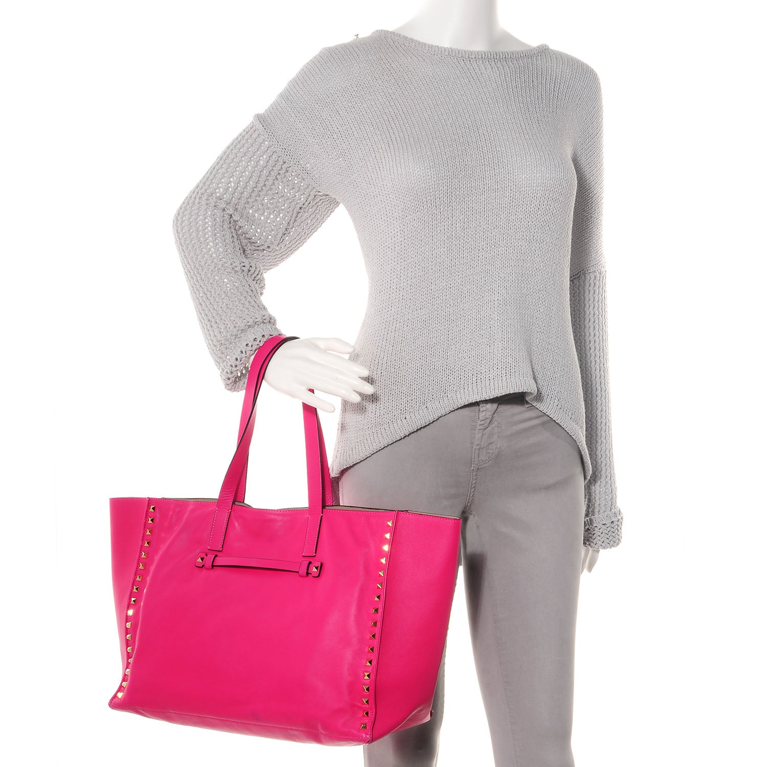 Valentino Garavani Nappa Medium Rockstud Soft Tote Pop Fuxia 2 of 8