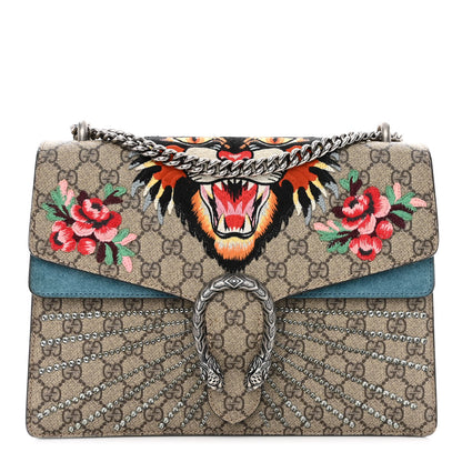 Gucci GG Supreme Monogram Angry Cat Embroidered Medium Dionysus Shoulder Bag Beige Ultramarine 1 of 16