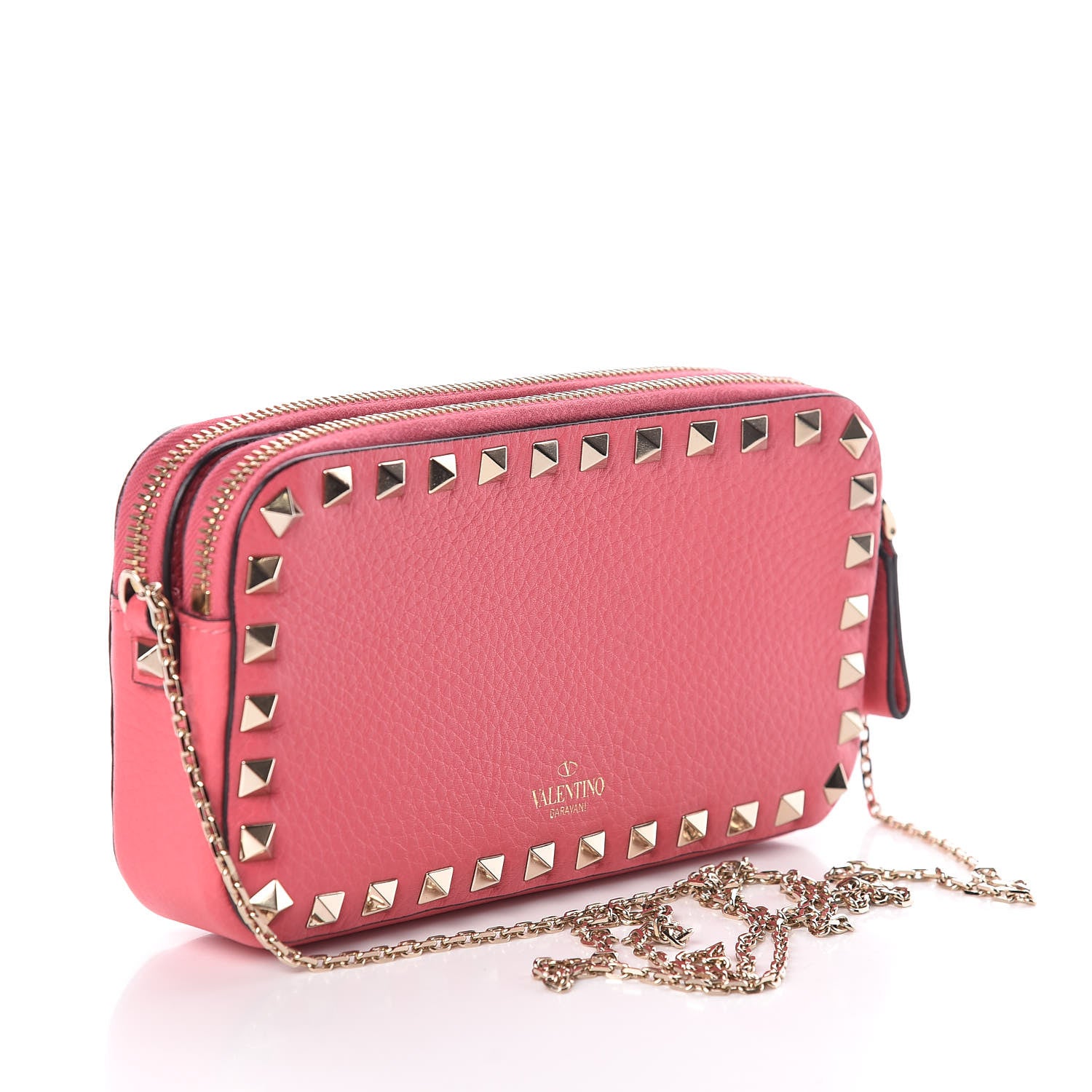 Valentino Garavani Pebbled Calfskin Rockstud Chain Pouch Shoulder Bag Shadow Pink 3 of 9