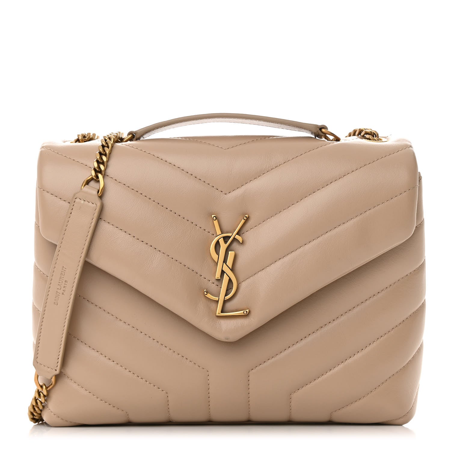 Saint Laurent Calfskin Y Quilted Monogram Small Loulou Chain Satchel Dark Beige 1 of 17