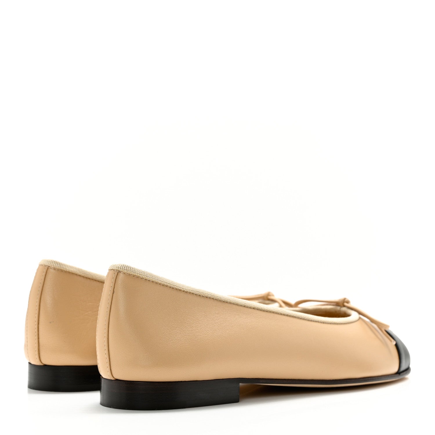 Chanel Lambskin Cap Toe CC Ballerina Flats 37.5 Beige Black 4 of 13