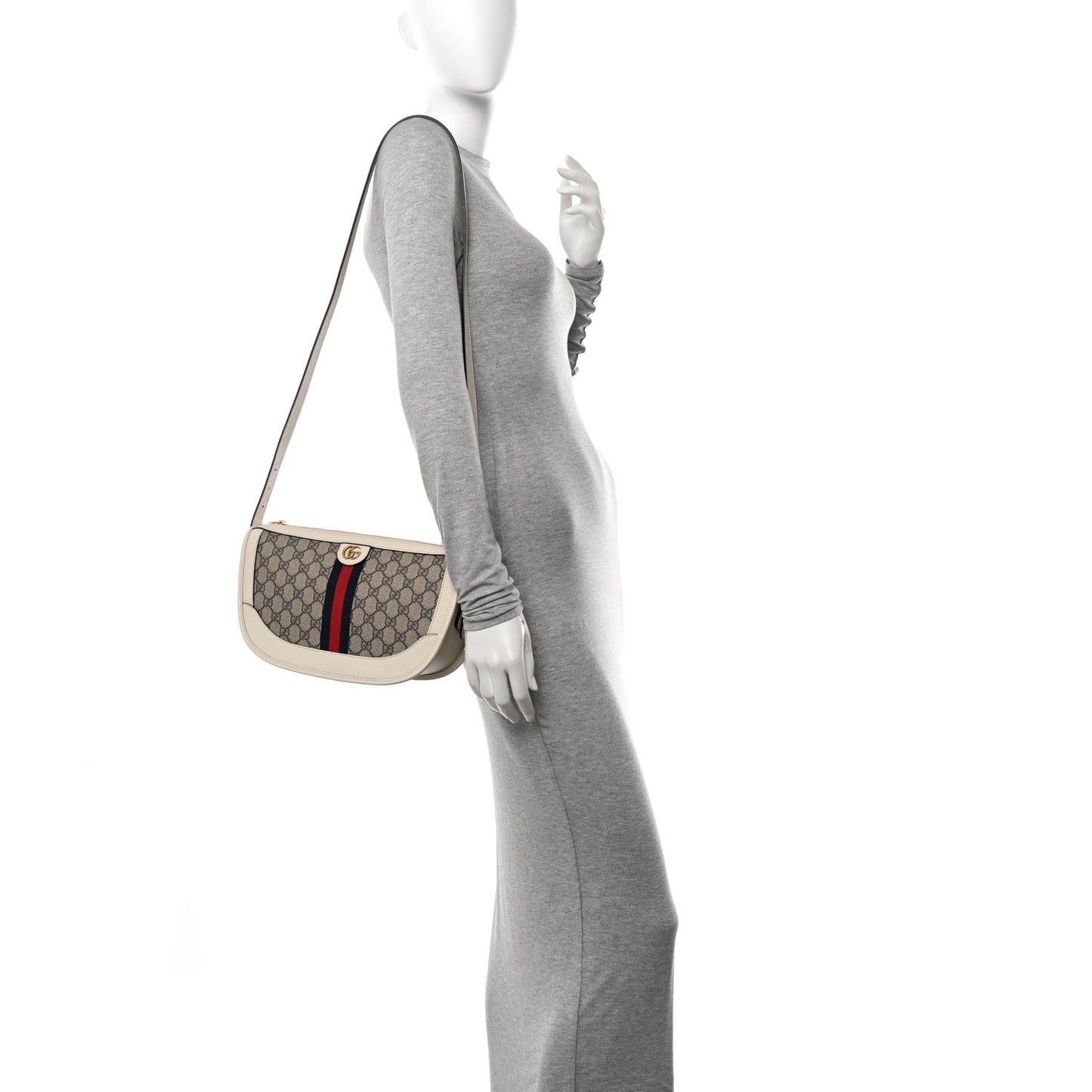 GG Supreme Monogram Web Large Ophidia Shoulder Bag Beige Ebony Mystic White