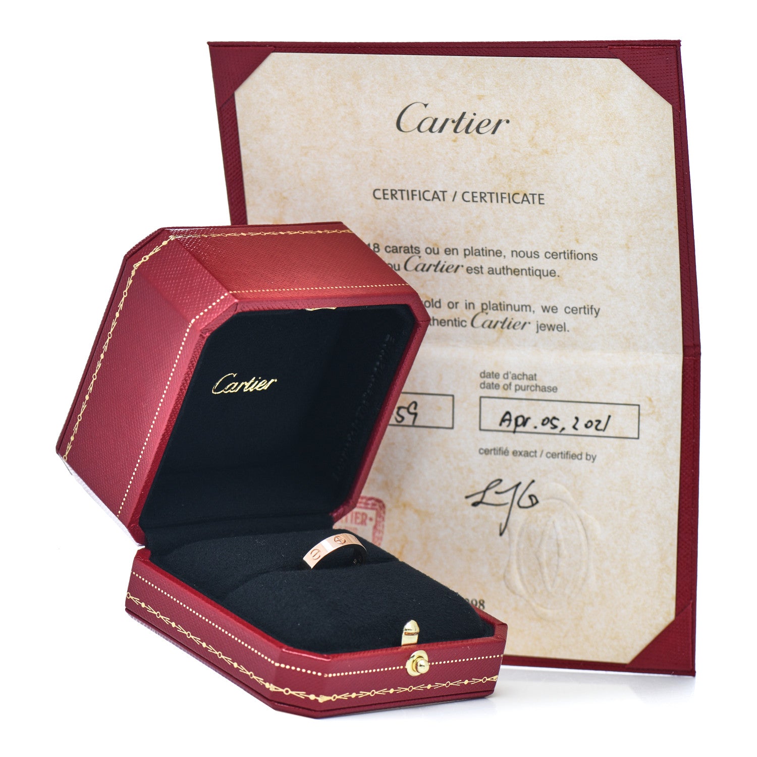 Cartier 18K Pink Gold Diamond 4mm LOVE Wedding Band Ring 50 5.25 5 of 5