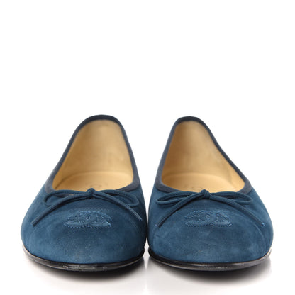 Chanel Suede Cap Toe CC Ballerina Flats 37.5 Blue 2 of 11