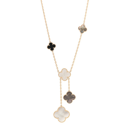 Van Cleef & Arpels 18K Yellow Gold Mother of Pearl Onyx 6 Motifs Magic Alhambra Necklace 1 of 6
