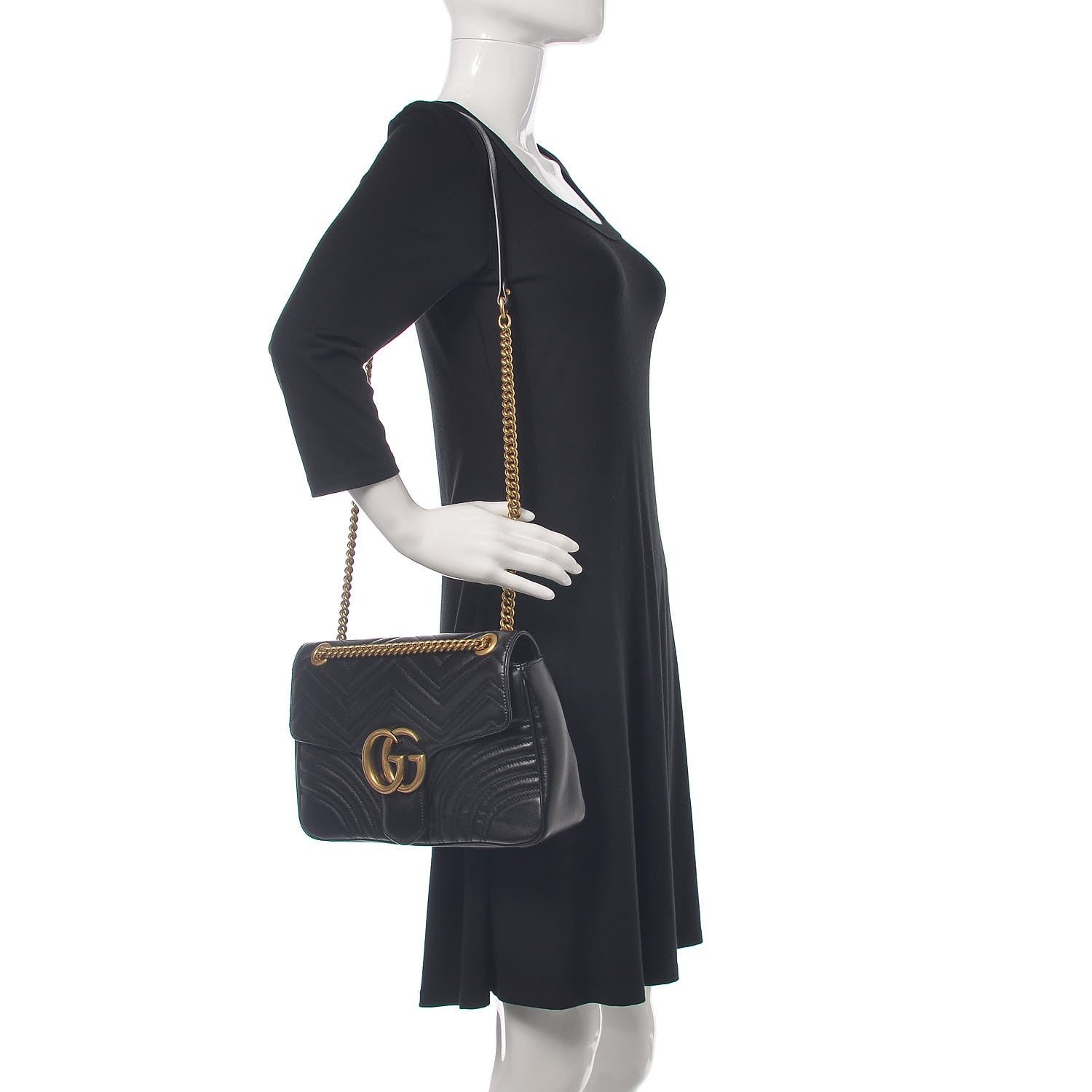 Gucci Calfskin Matelasse Medium GG Marmont Shoulder Bag Black 2 of 16