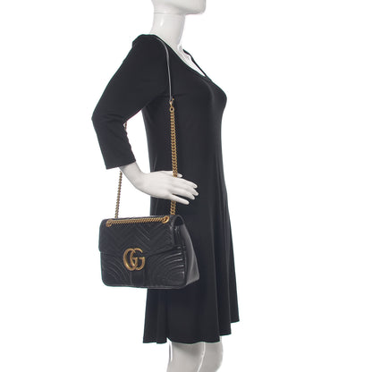 Gucci Calfskin Matelasse Medium GG Marmont Shoulder Bag Black 2 of 16
