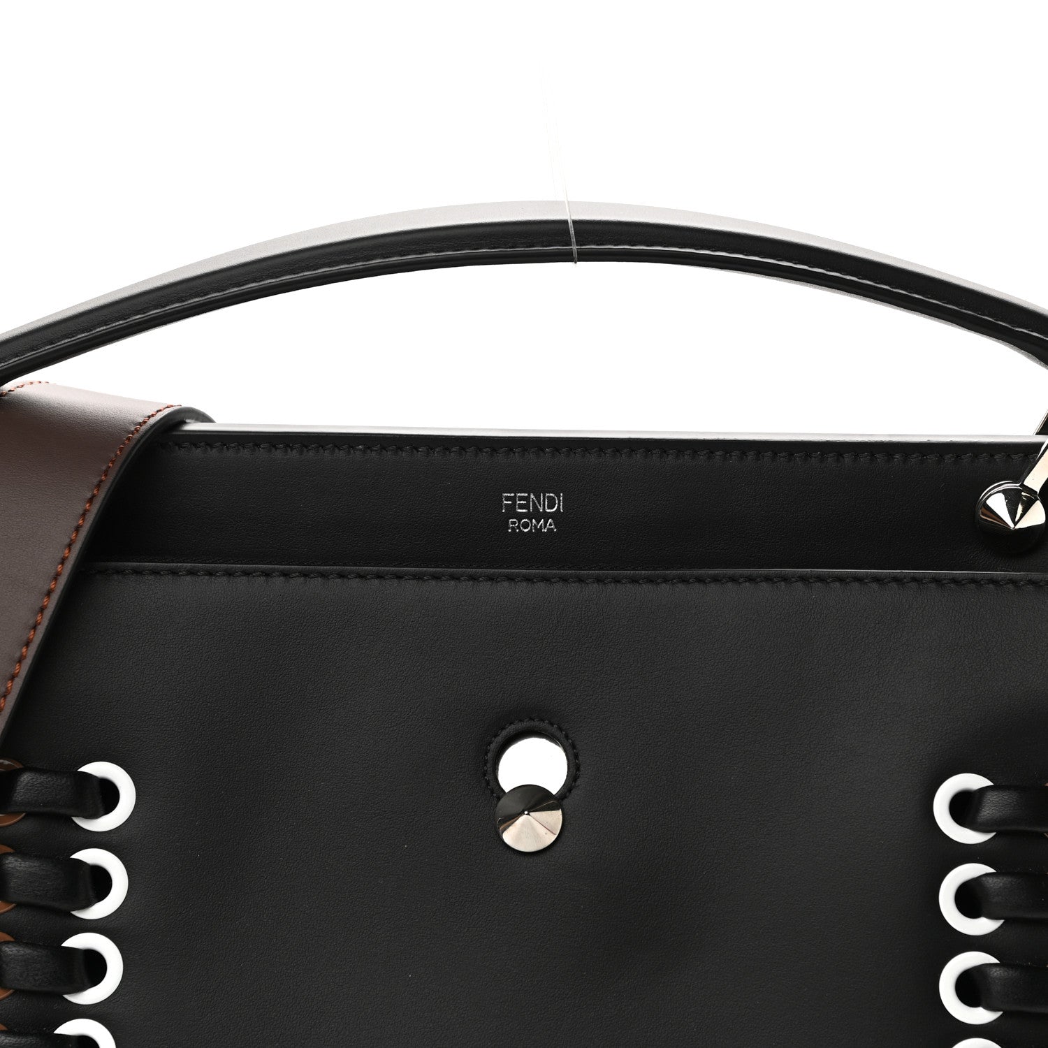 Fendi Vitello Baltico Shiny Nappa Lace Up DotCom Satchel Black Moresco Multicolor 8 of 10