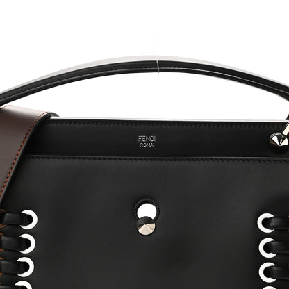 Fendi Vitello Baltico Shiny Nappa Lace Up DotCom Satchel Black Moresco Multicolor 8 of 10