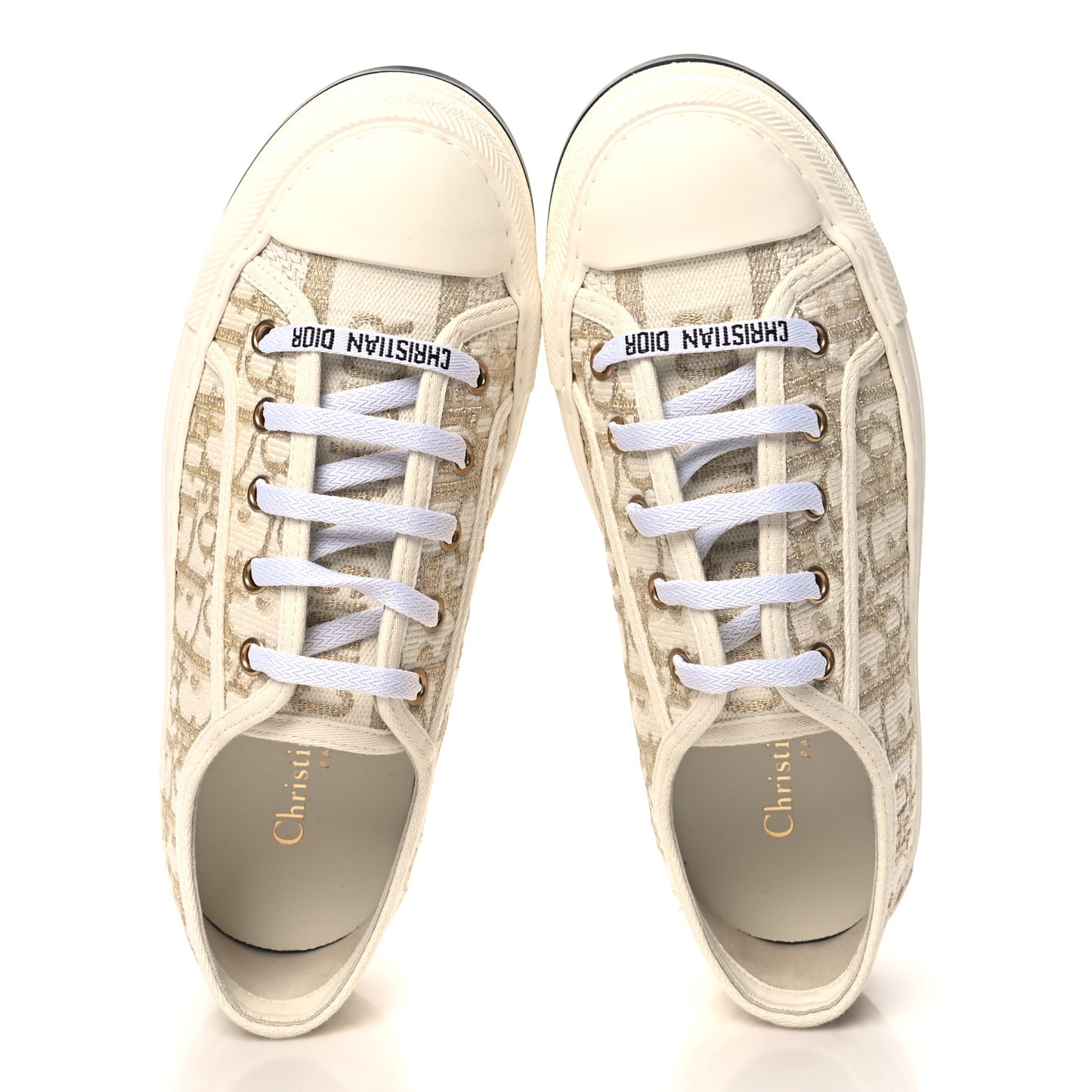 Canvas Lurex Oblique Walk'N'Dior Platform Sneakers 36 Pale Gold