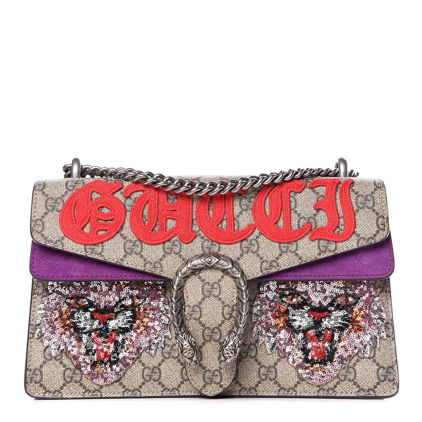 GG Supreme Monogram Embroidered Small Dionysus Shoulder Bag Purple
