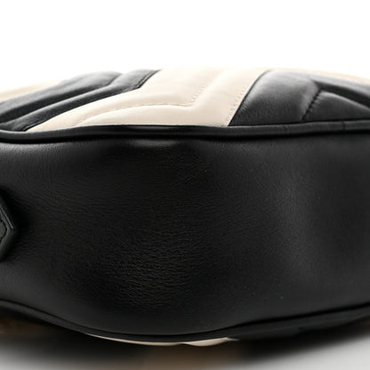 Gucci Calfskin Matelasse Mini GG Marmont Chain Shoulder Bag Black White 10 of 11