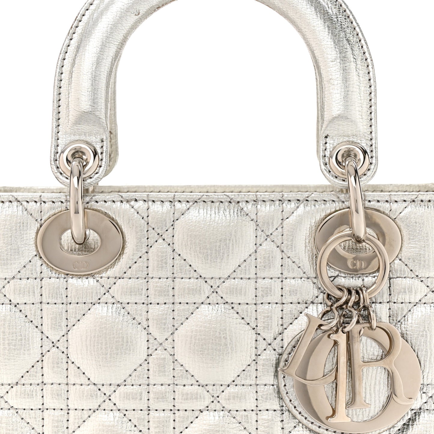 Metallic Grained Calfskin Cannage Small Lady Dior Silver