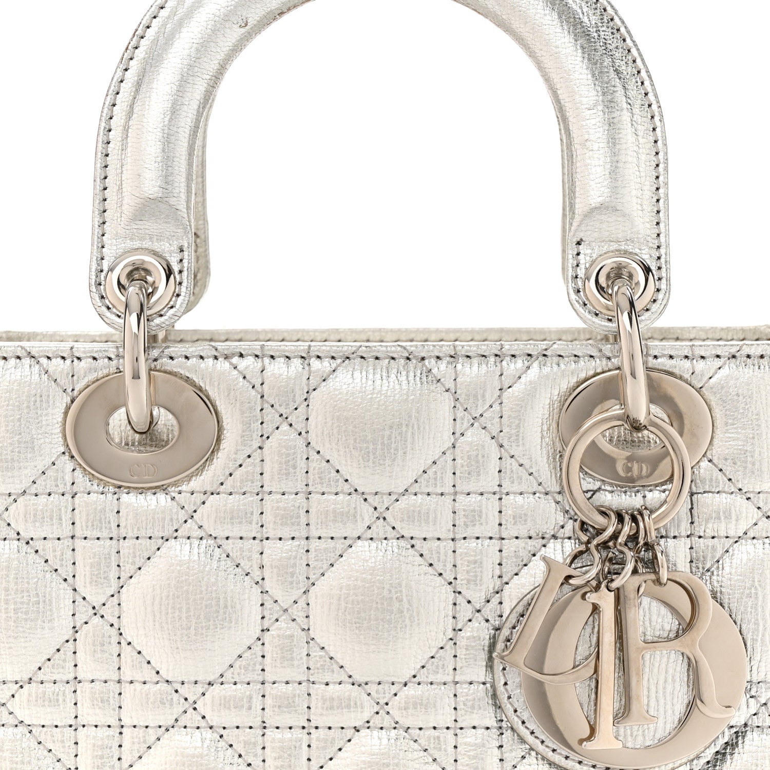 Christian Dior Metallic Grained Calfskin Cannage Small Lady Dior Silver 8 of 17