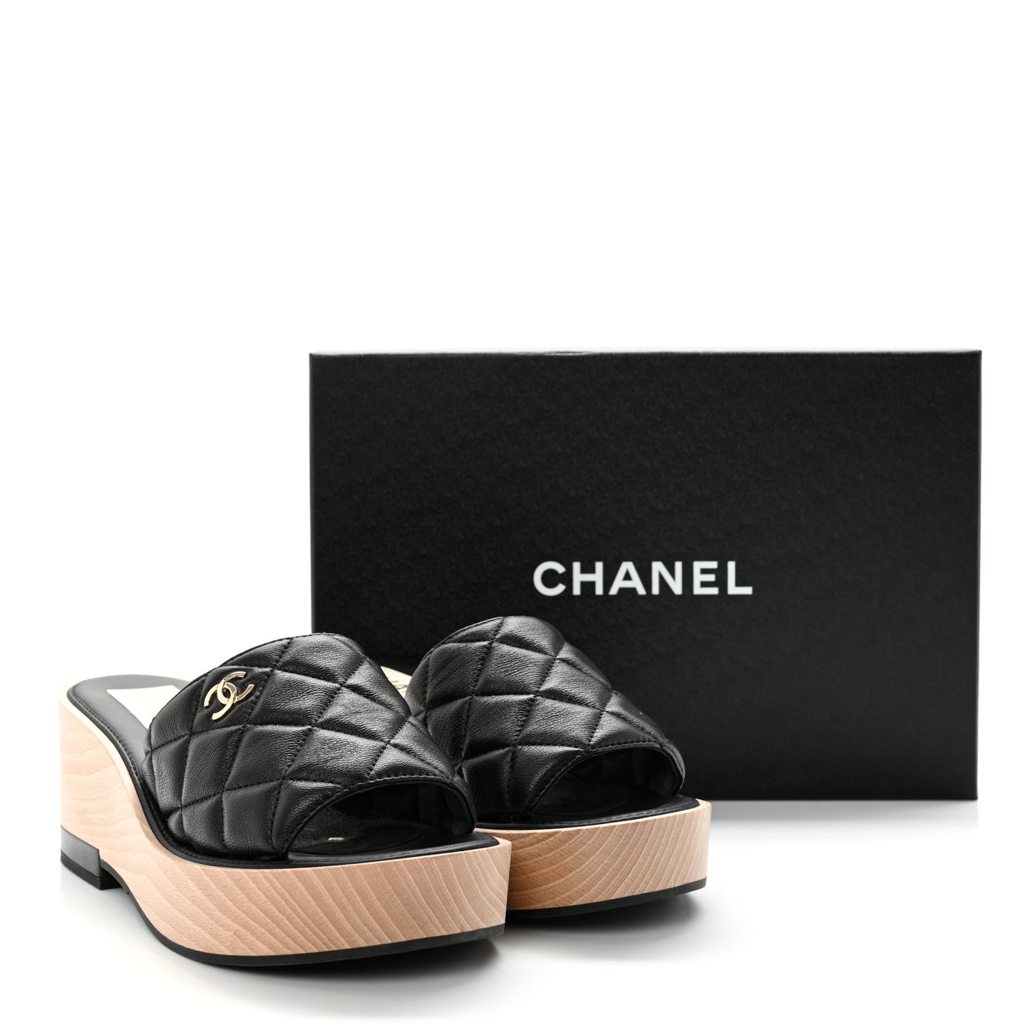 Lambskin Quilted CC Wedge Sandals 38 Black