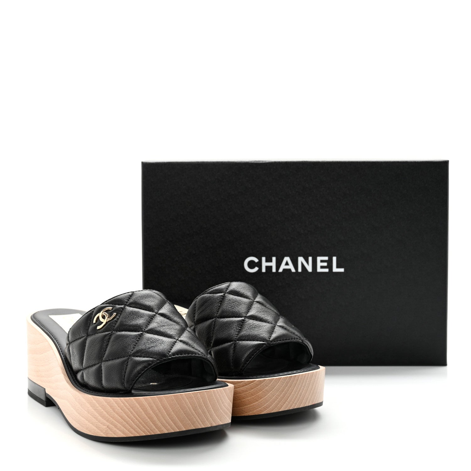 Chanel Lambskin Quilted CC Wedge Sandals 38 Black 13 of 13