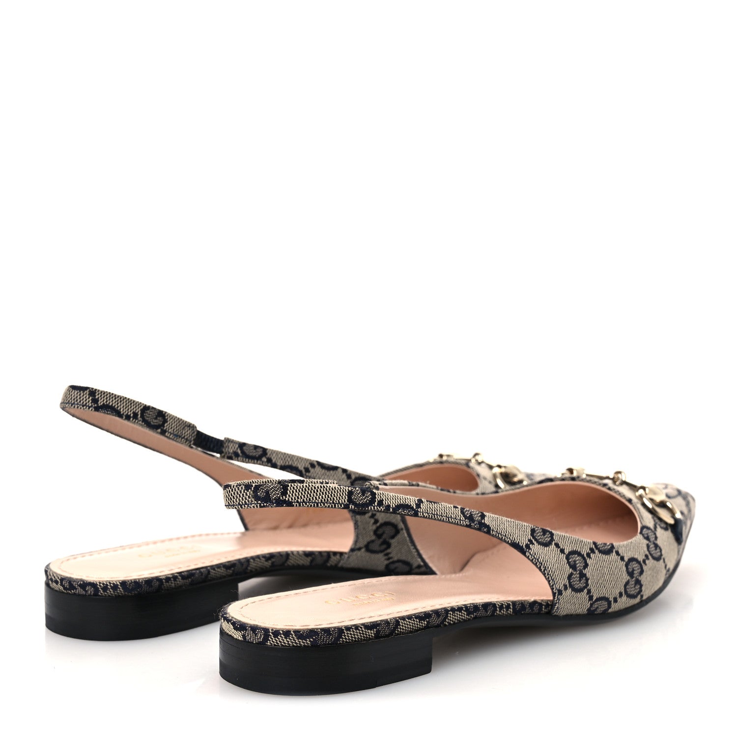 Gucci Monogram Horsebit Womens Slingback Ballet Flat 37.5 Beige Blue 5 of 13