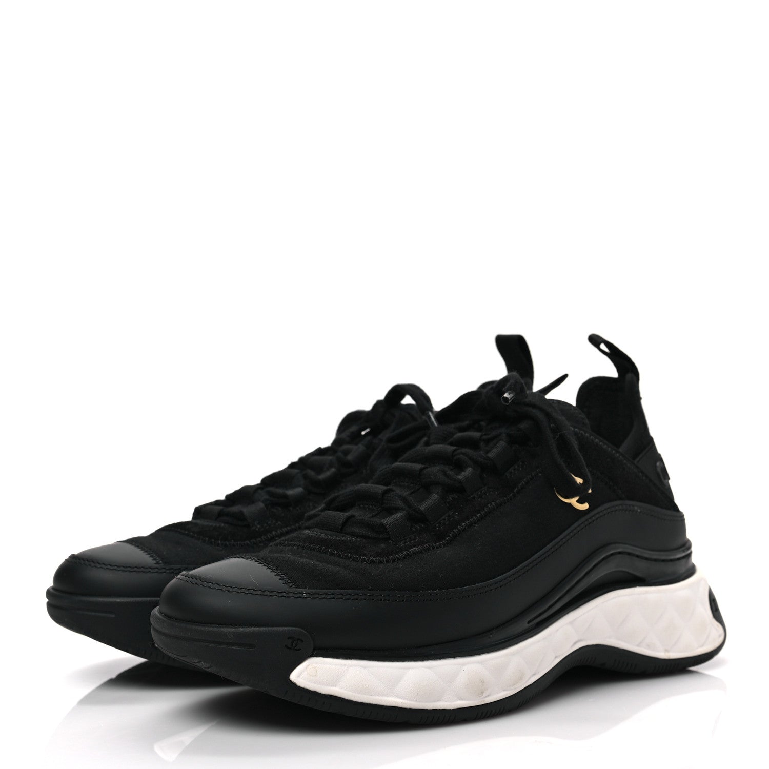 Chanel Velvet Calfskin Mixed Fibers CC Sneakers 37 Black 3 of 9