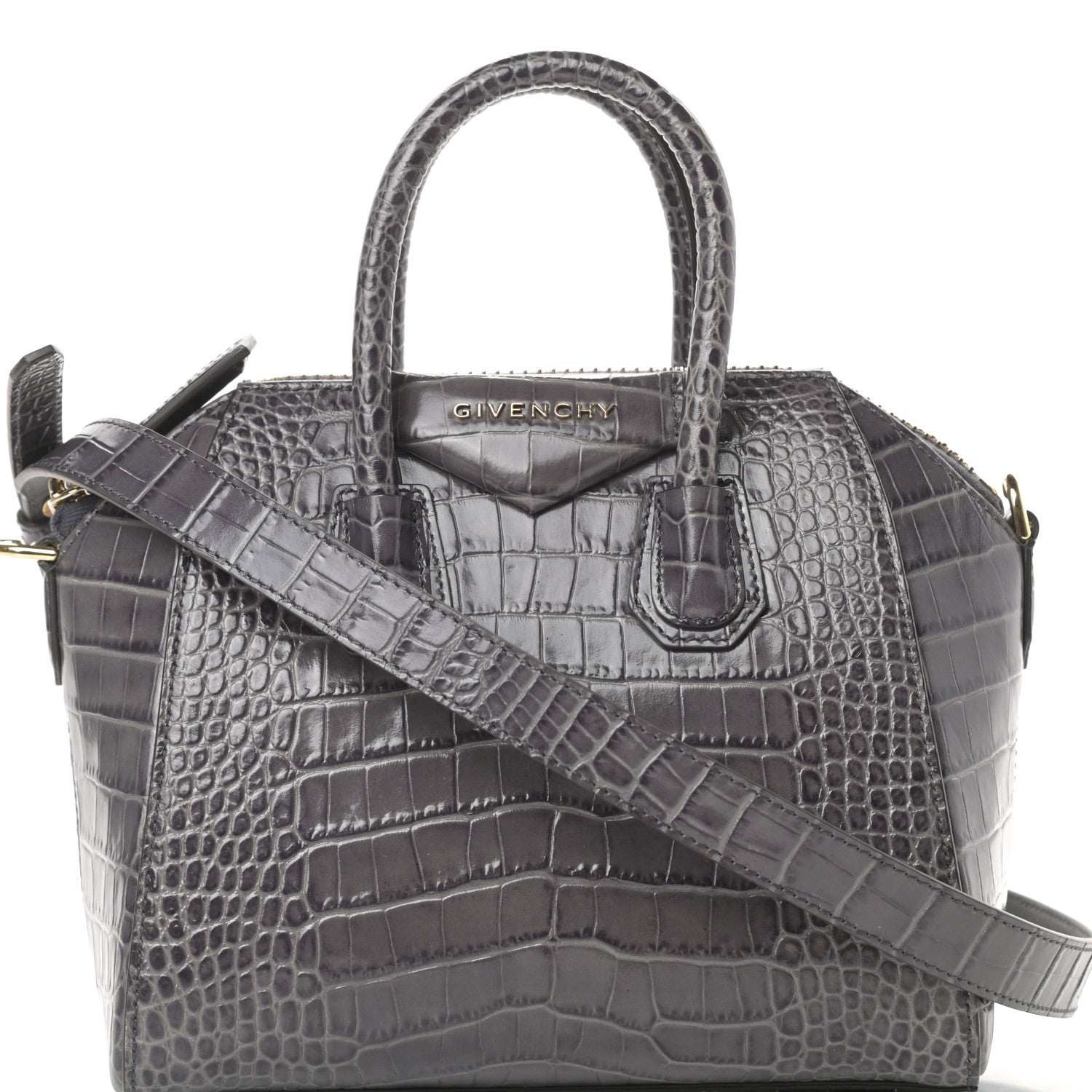 Givenchy Calfskin Crocodile Embossed Mini Antigona Storm Grey 8 of 11