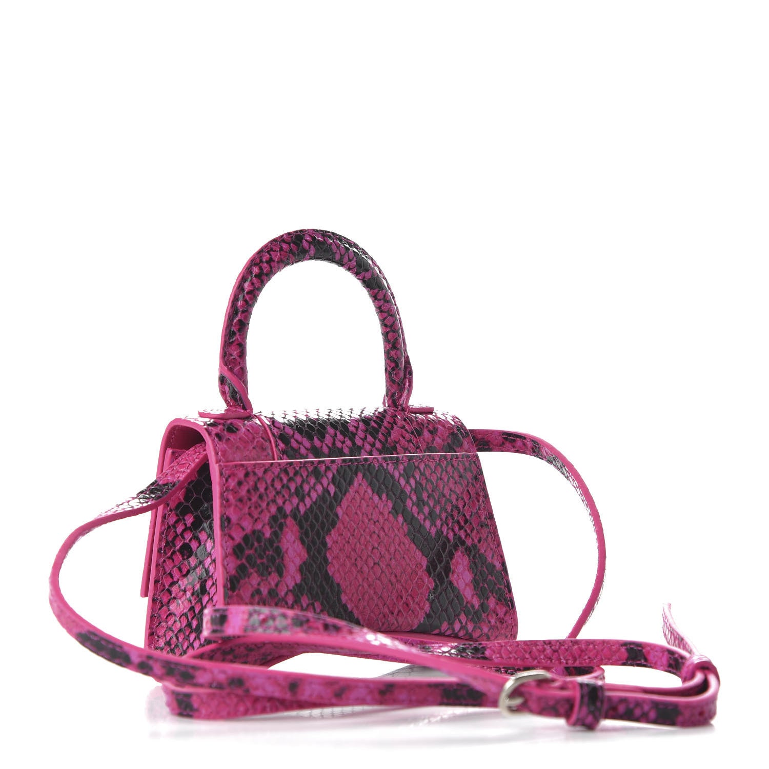 Balenciaga Shiny Calfskin Python Effect Hourglass Top Handle Bag Mini Fuchsia Black 3 of 9
