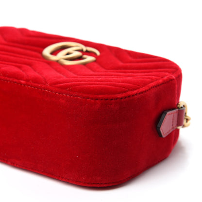 Gucci Velvet Matelasse Small GG Marmont Chain Shoulder Bag Hibiscus Red 7 of 11