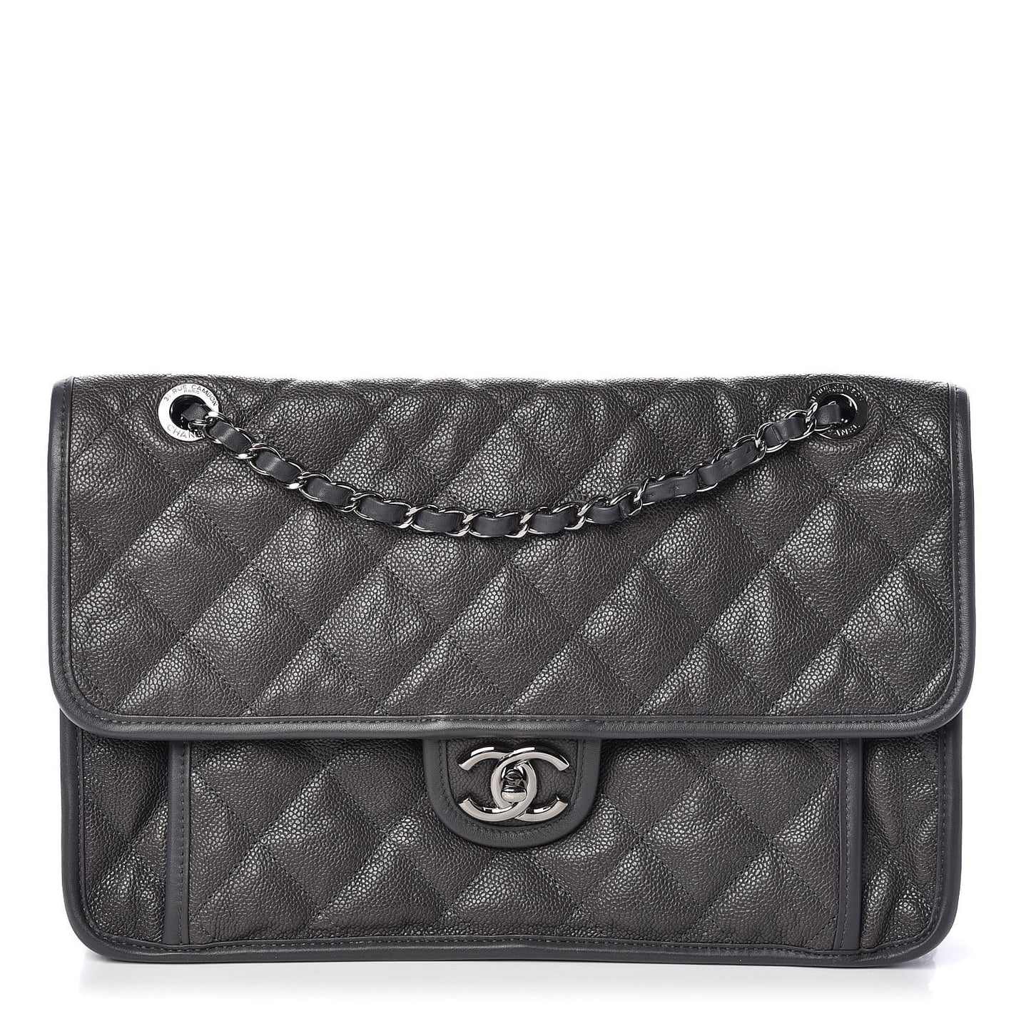 Caviar Quilted Large French Riviera Flap Dark Grey