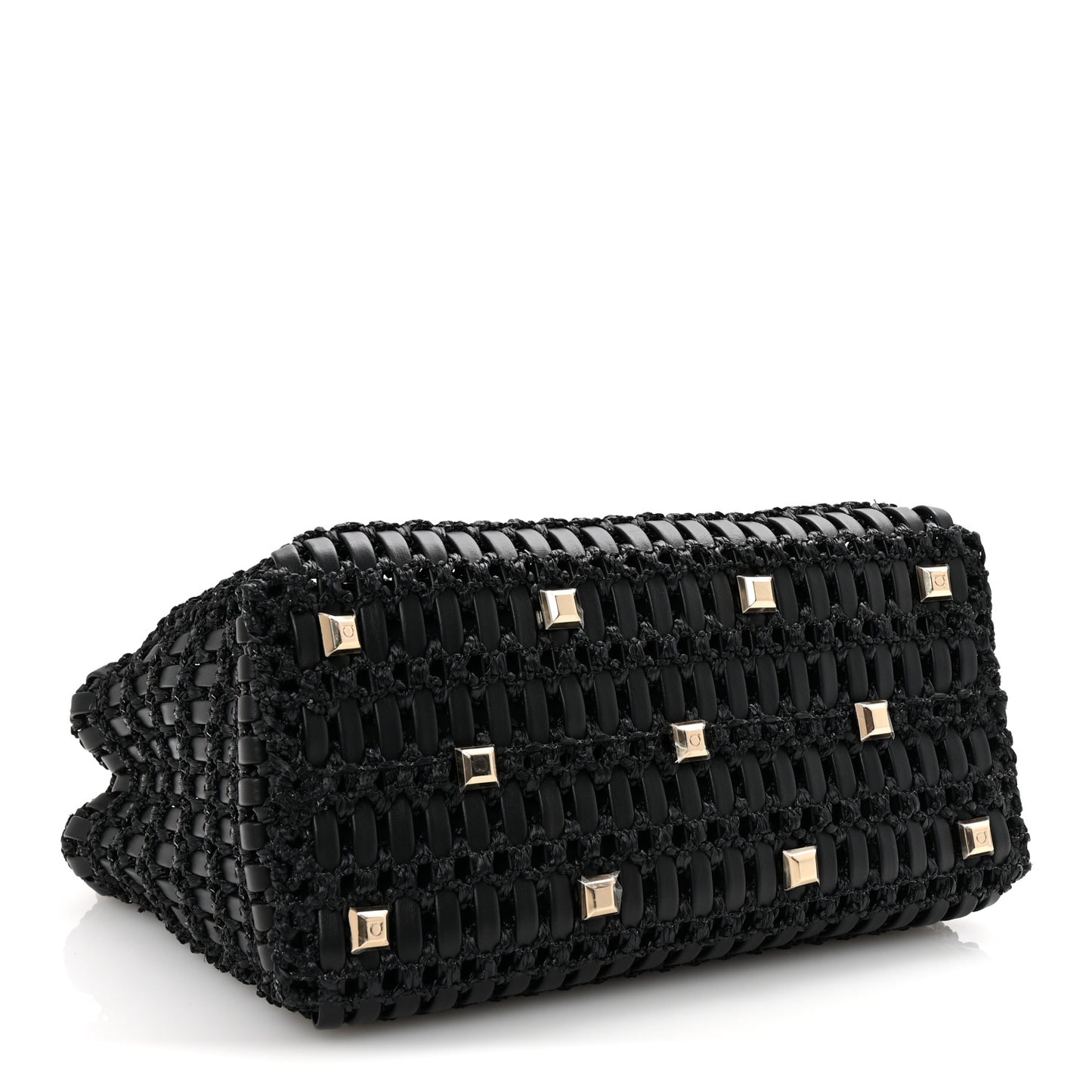 Raffia Calfskin The Studio Box Tote Black
