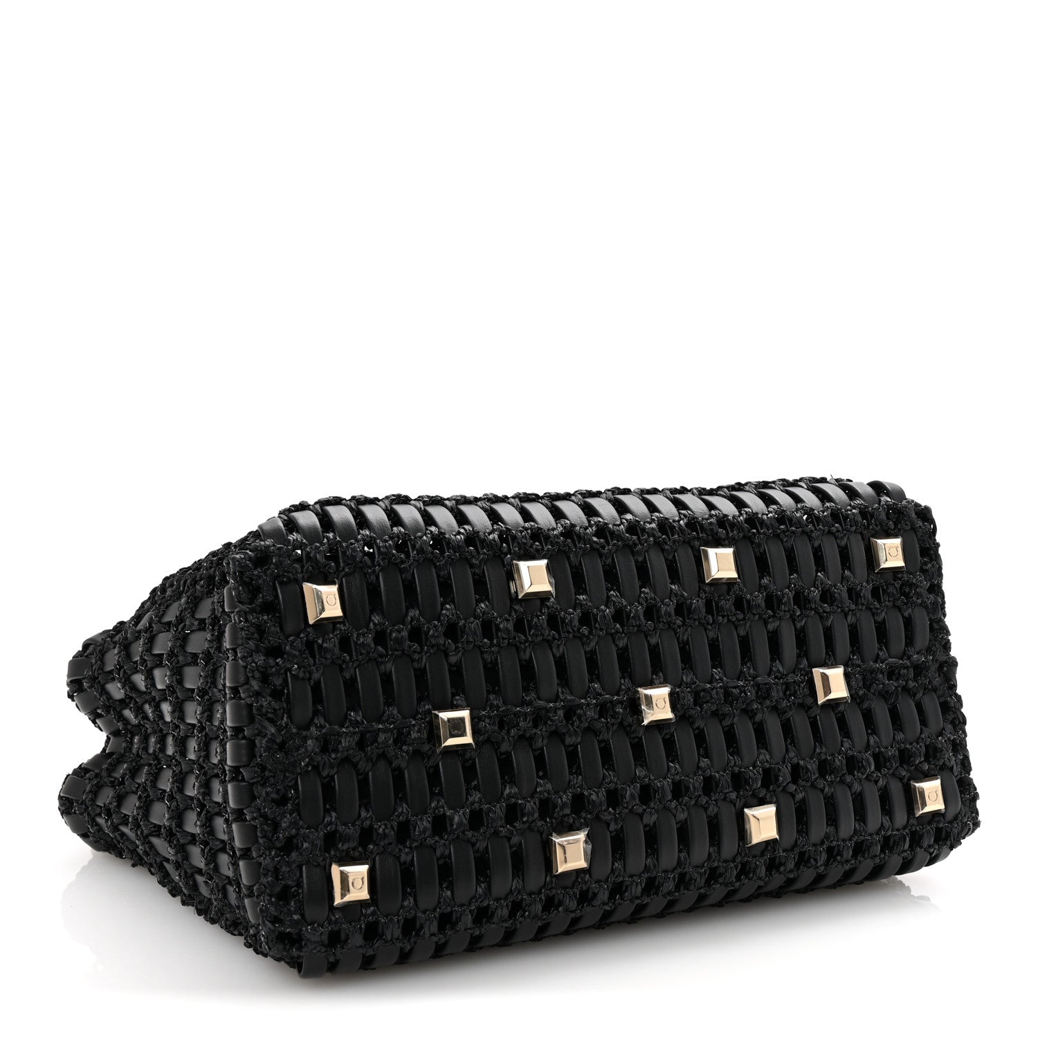 Salvatore Ferragamo Raffia Calfskin The Studio Box Tote Black 5 of 10
