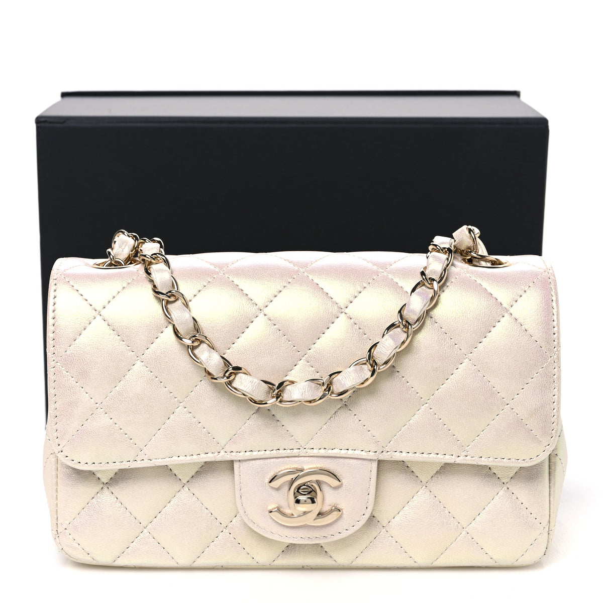 Chanel Iridescent Lambskin Quilted Mini Rectangular Flap Ivory 11 of 11