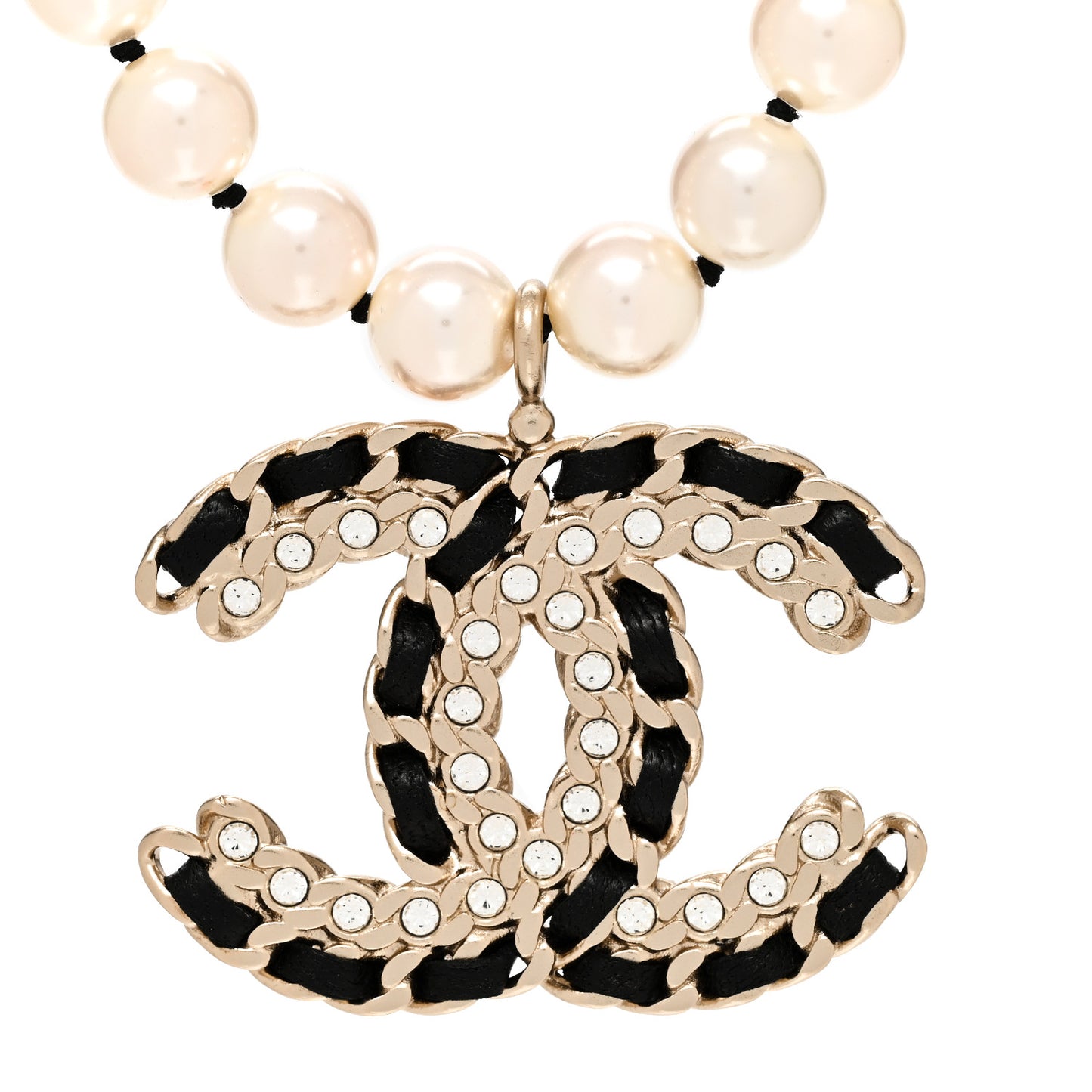 Lambskin Pearl Crystal Vintage Allure CC Short Necklace Gold