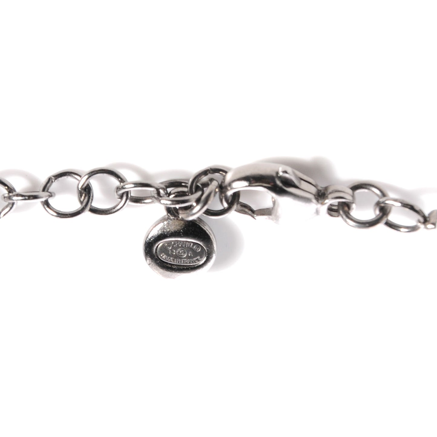 Beaded CC Pearl Long Necklace Ruthenium