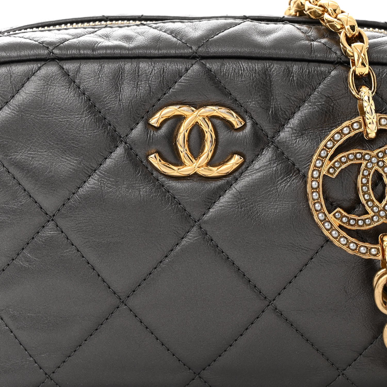 Chanel Metallic Calfskin Pearl Quilted CC Mini Camera Case Ruthenium 8 of 11