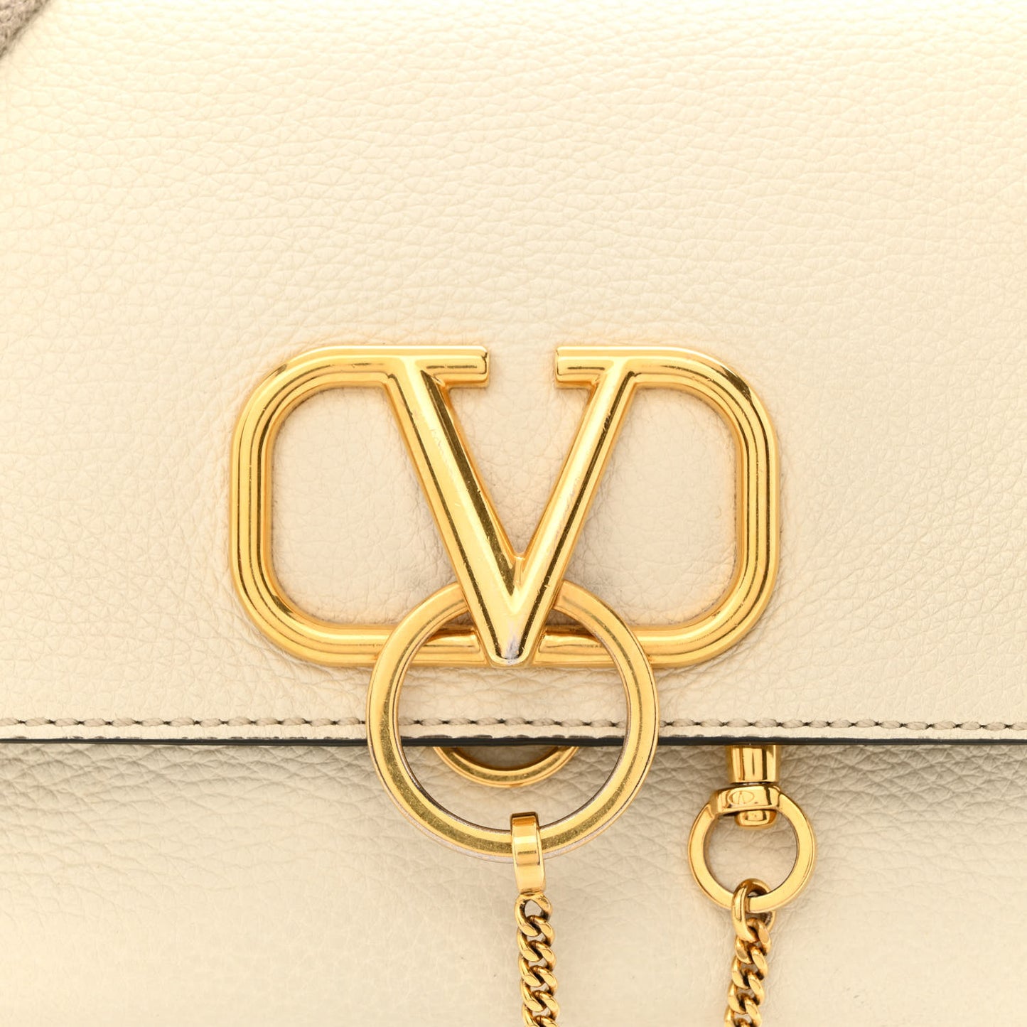 Pebbled Calfskin Small VRing Shoulder Bag Light Ivory