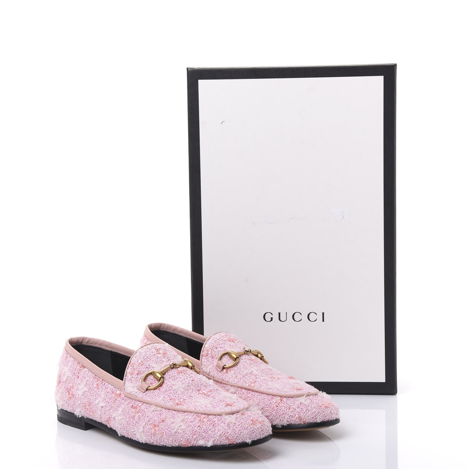 Gucci Wool Tweed Horsebit Womens Jordaan Loafers 36 Pink White Perfect Pink 9 of 9
