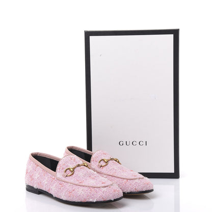 Gucci Wool Tweed Horsebit Womens Jordaan Loafers 36 Pink White Perfect Pink 9 of 9