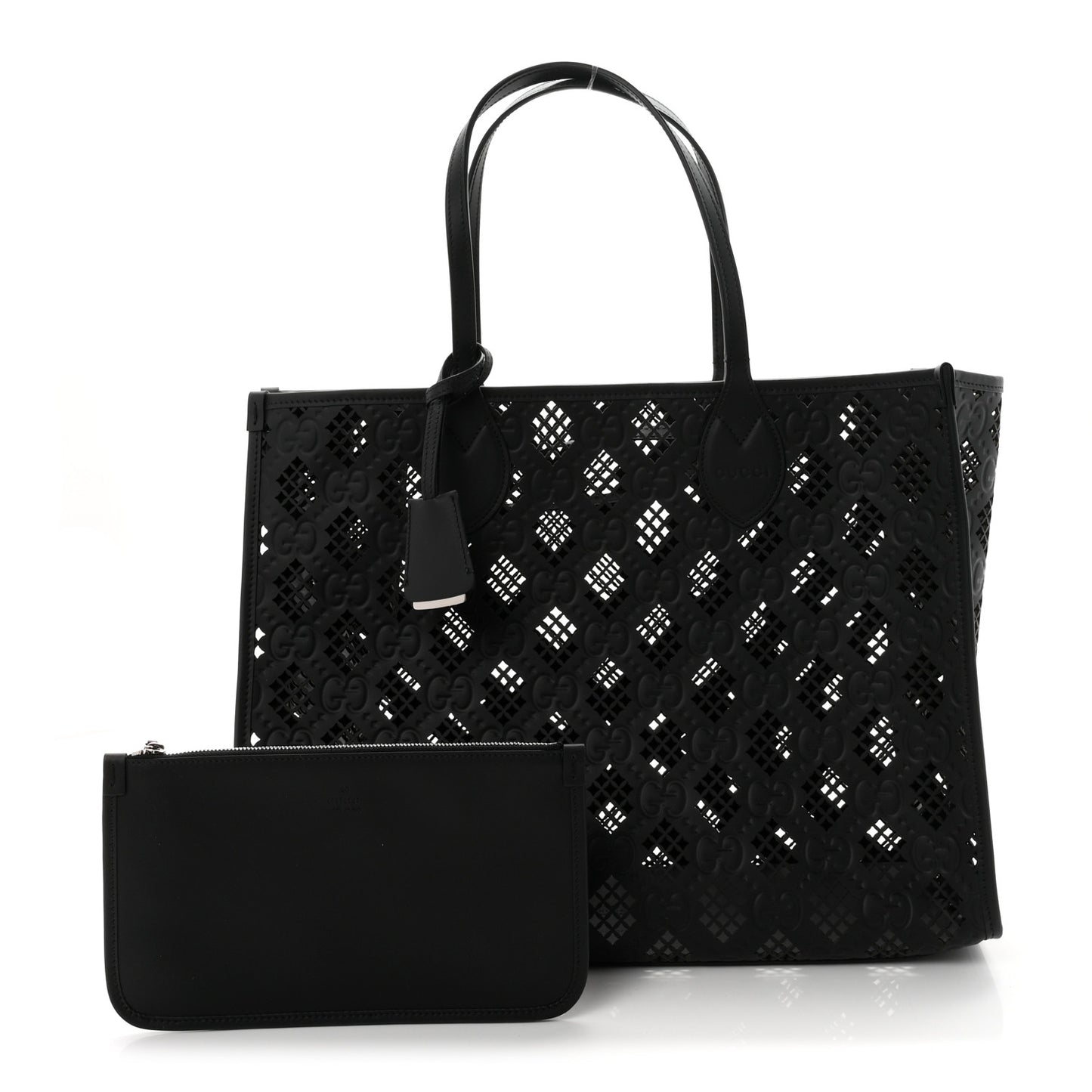 Calfskin GG Monogram Diamond Cut Medium Ophidia Tote Bag Black