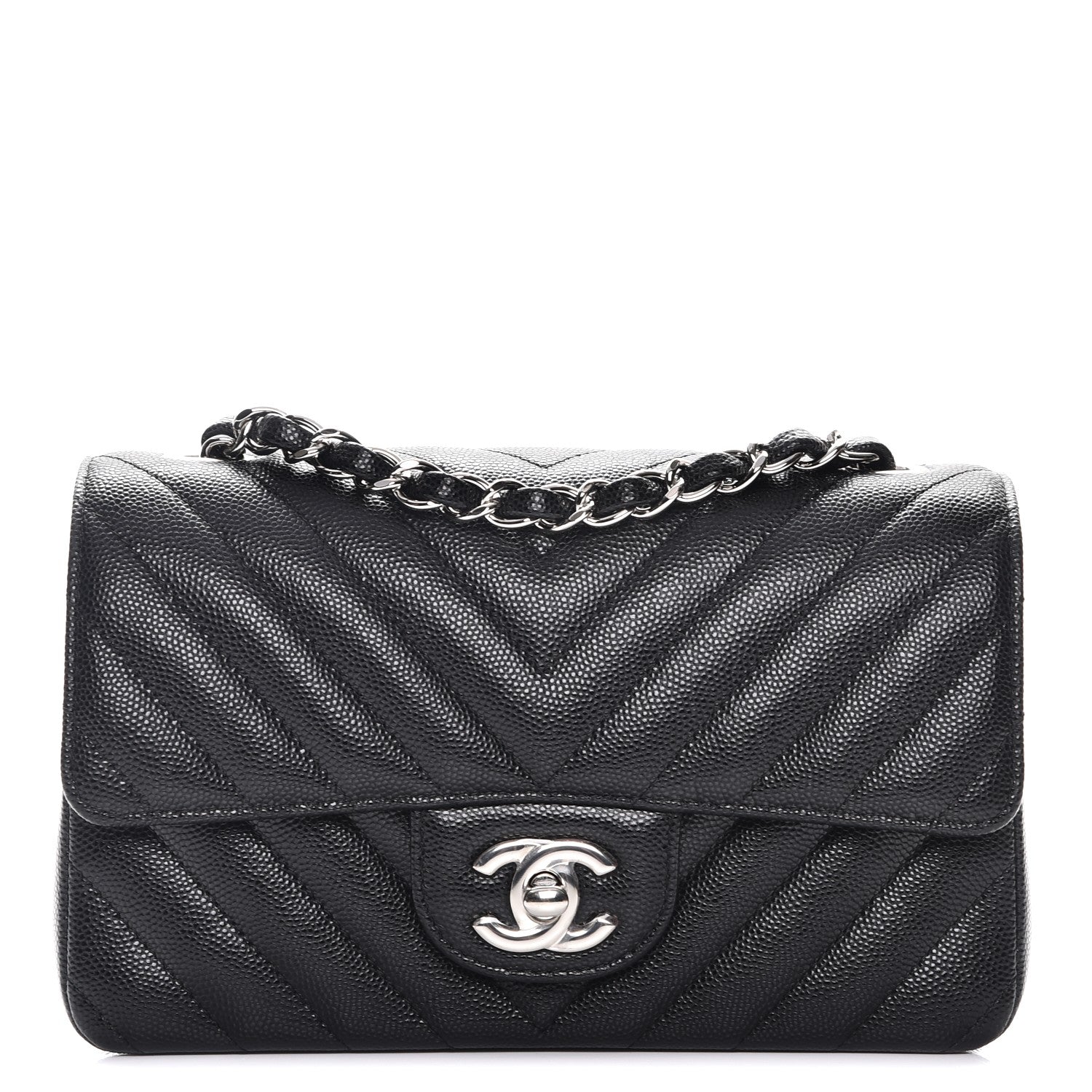 Chanel Caviar Chevron Quilted Mini Rectangular Flap Black 1 of 7