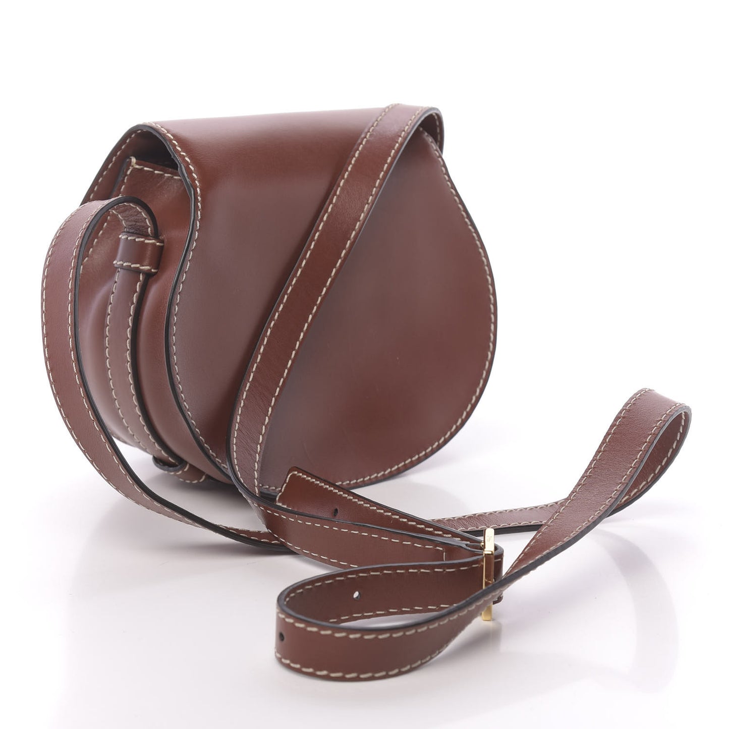 Shiny Calfskin Mini Marcie Round Crossbody Bag Sepia