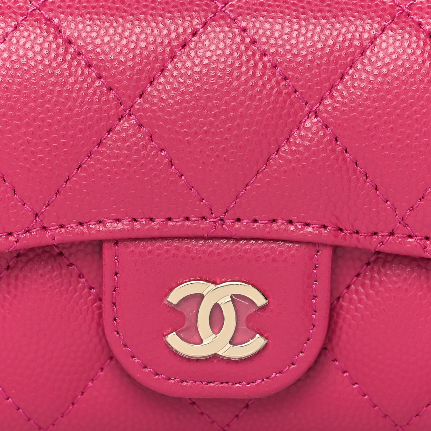 Caviar Quilted Flap Card Holder Wallet Fuchsia