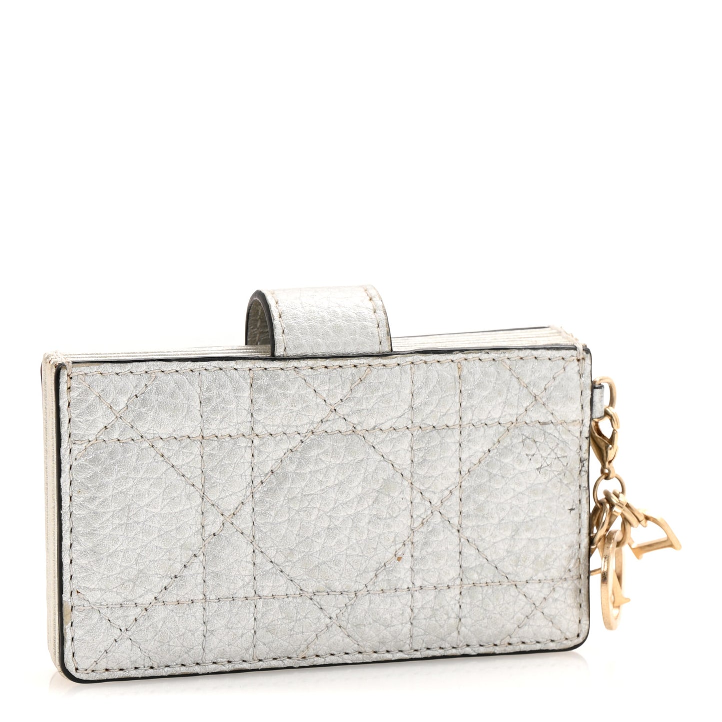 Metallic Grained Calfskin Cannage Lady Dior 5-Gusset Card Holder Silver
