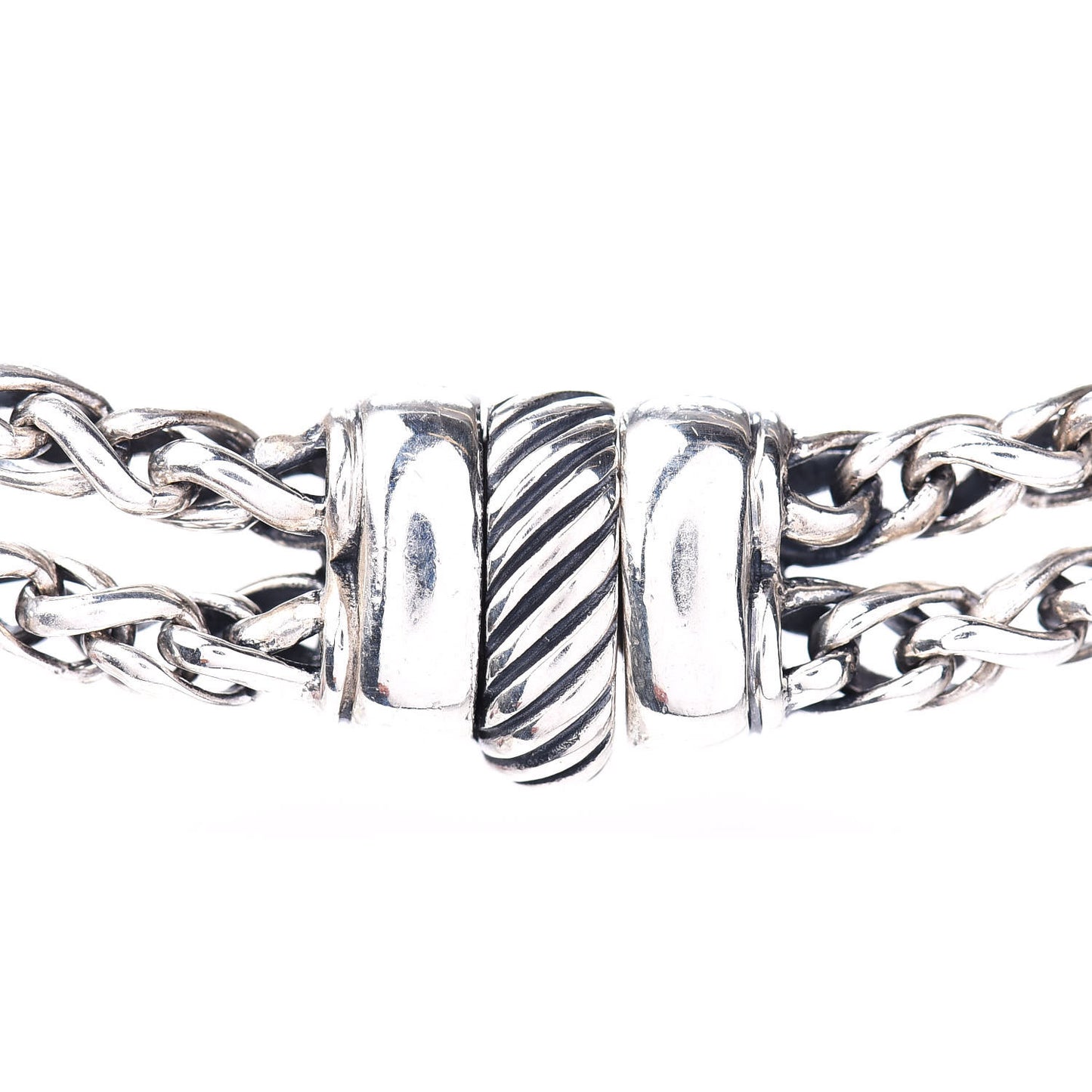 Sterling Silver Diamond 18mm Double Wheat Chain Necklace