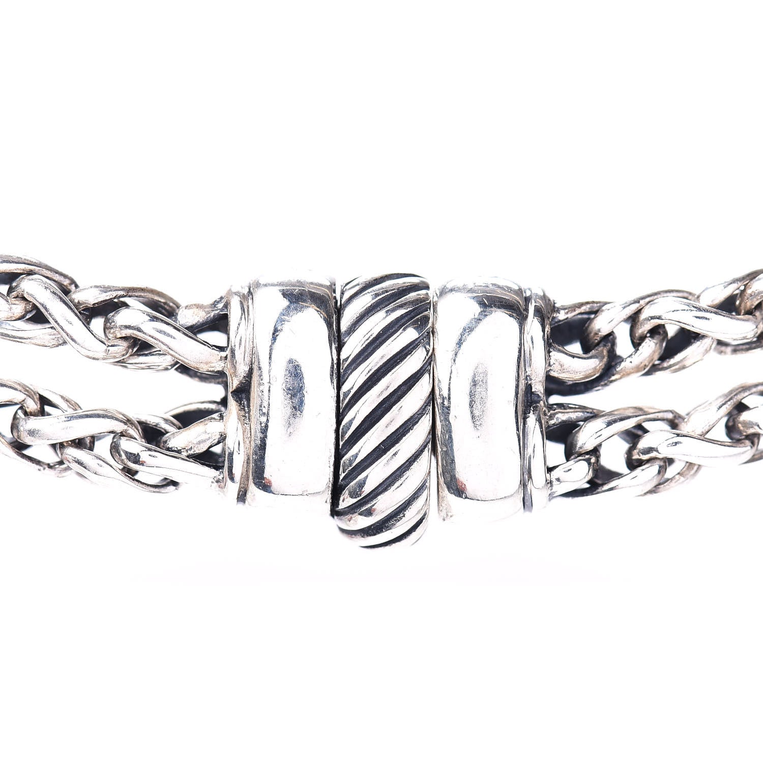 David Yurman Sterling Silver Diamond 18mm Double Wheat Chain Necklace 4 of 5