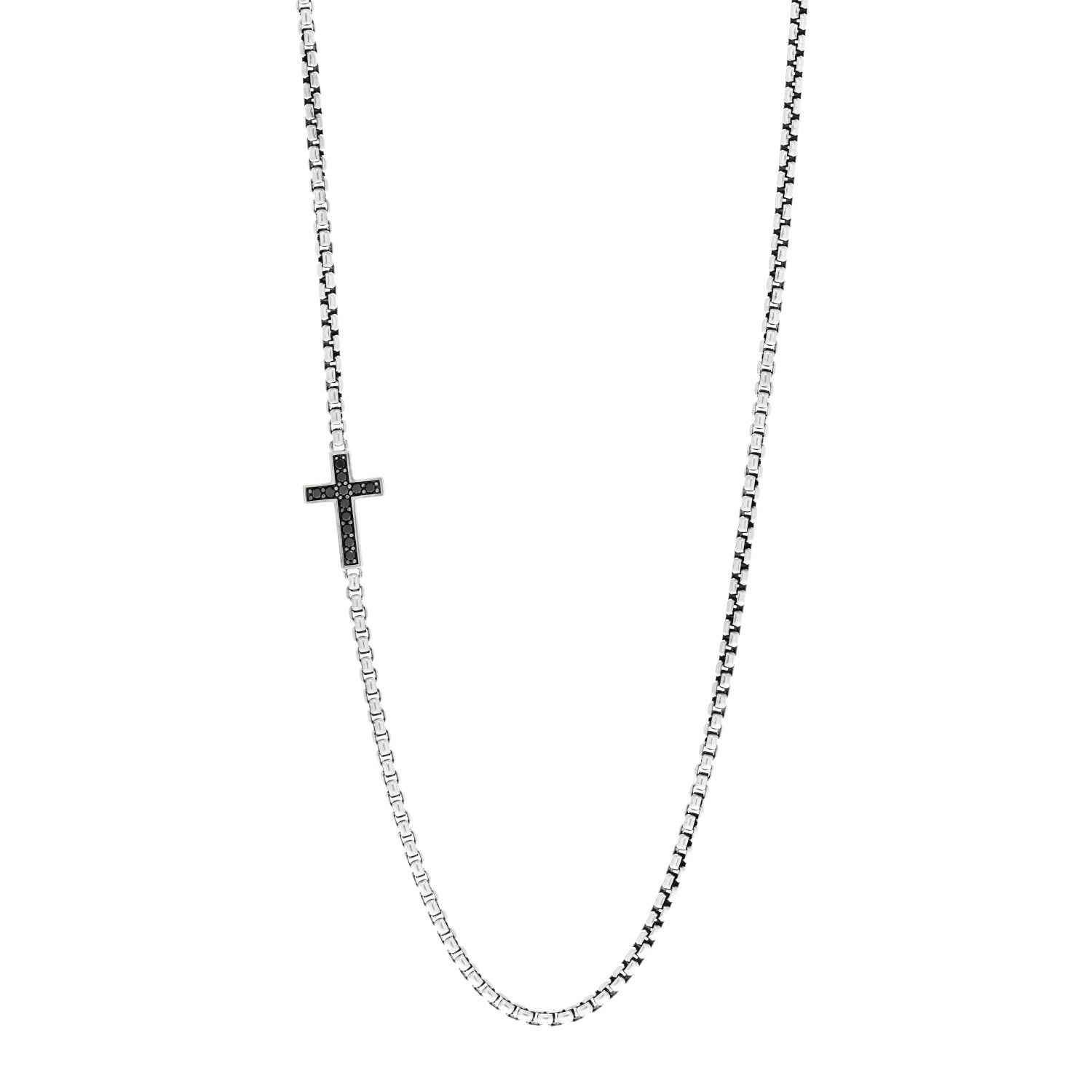David Yurman Sterling Silver Black Diamond Streamline Cross Station Necklace 26" 1 of 4