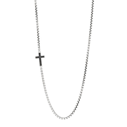 David Yurman Sterling Silver Black Diamond Streamline Cross Station Necklace 26" 1 of 4