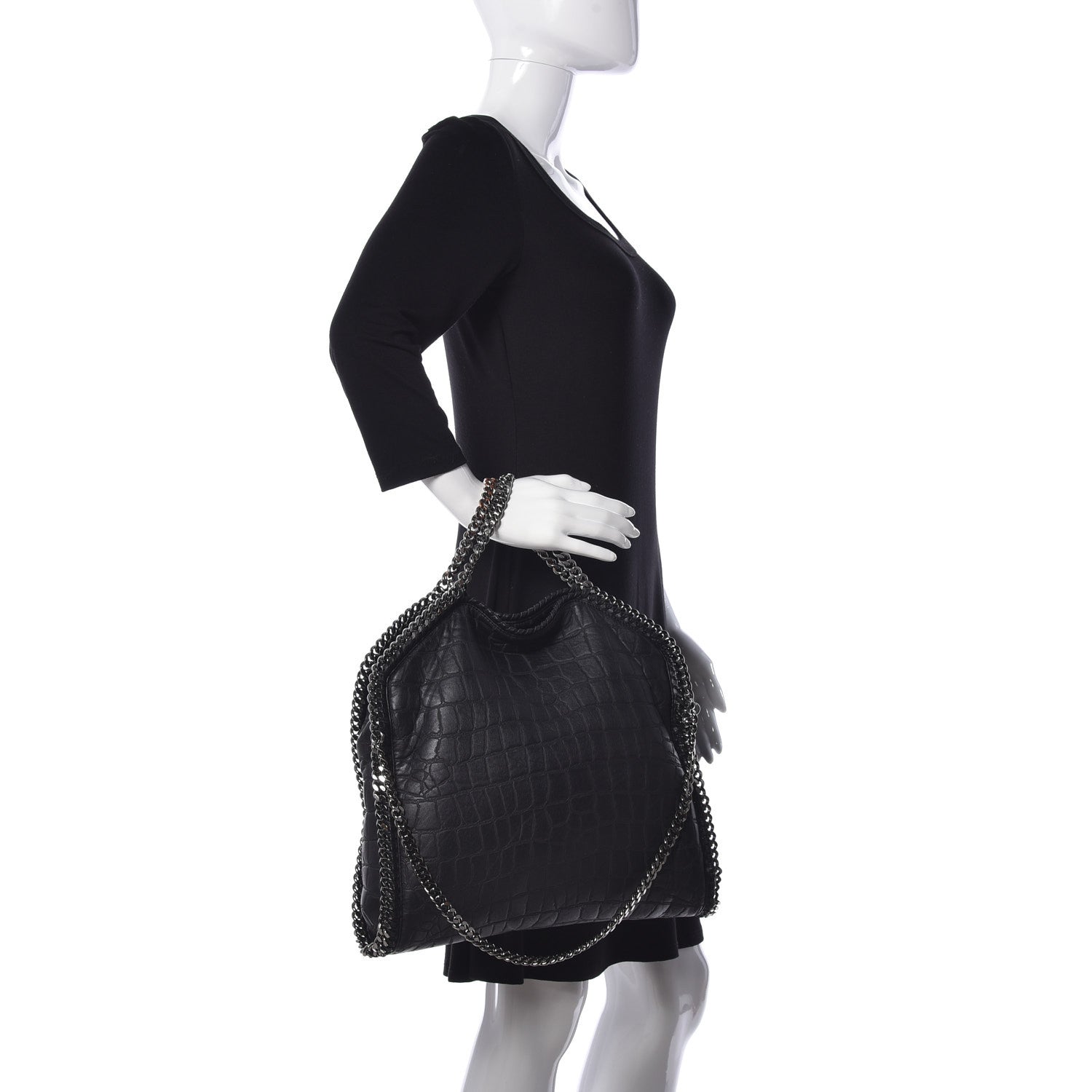 Stella McCartney Crocodile Embossed Falabella Fold Over Tote Black 3 of 10