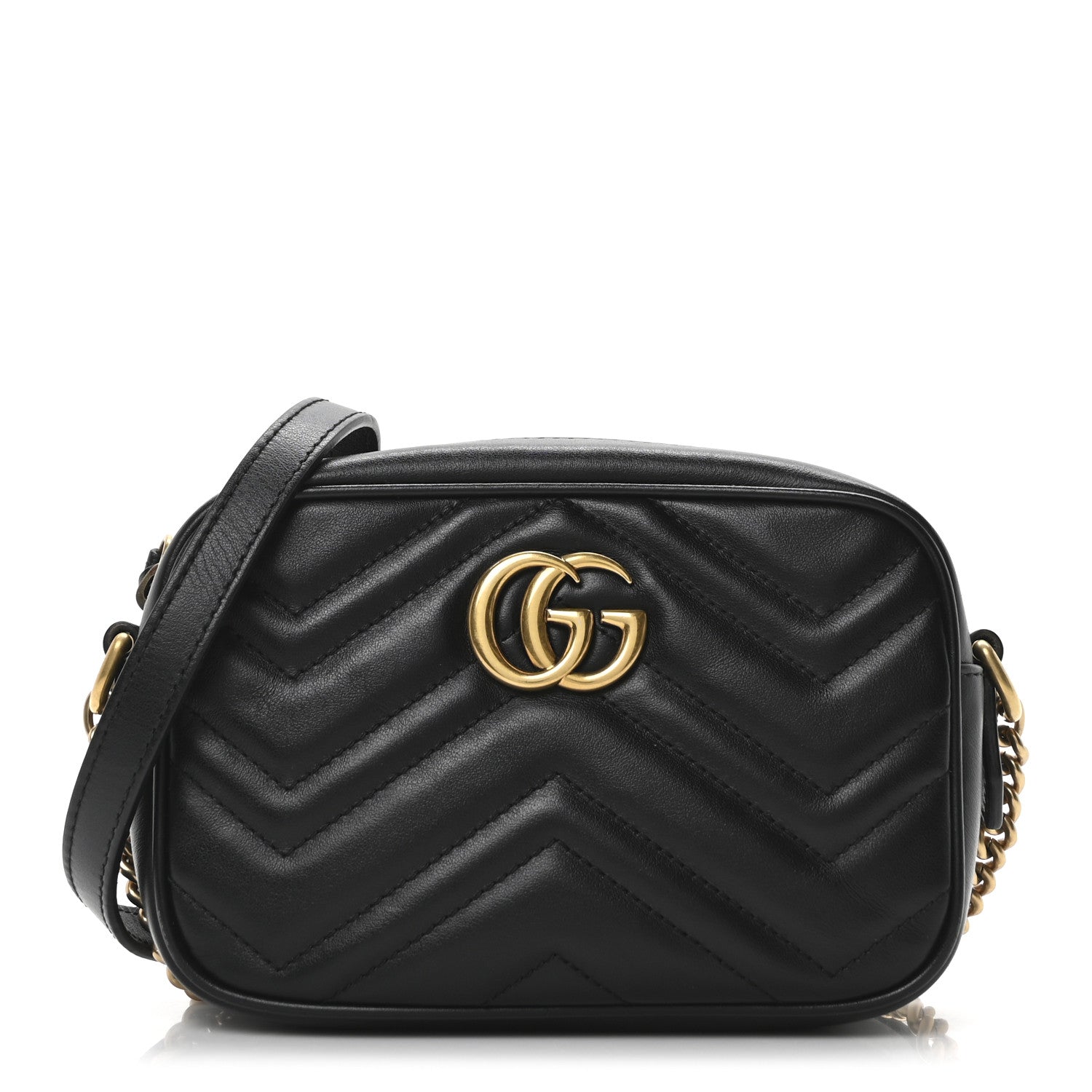 Gucci Calfskin Matelasse Mini GG Marmont Chain Shoulder Bag Black 1 of 10