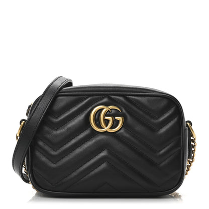 Gucci Calfskin Matelasse Mini GG Marmont Chain Shoulder Bag Black 1 of 10